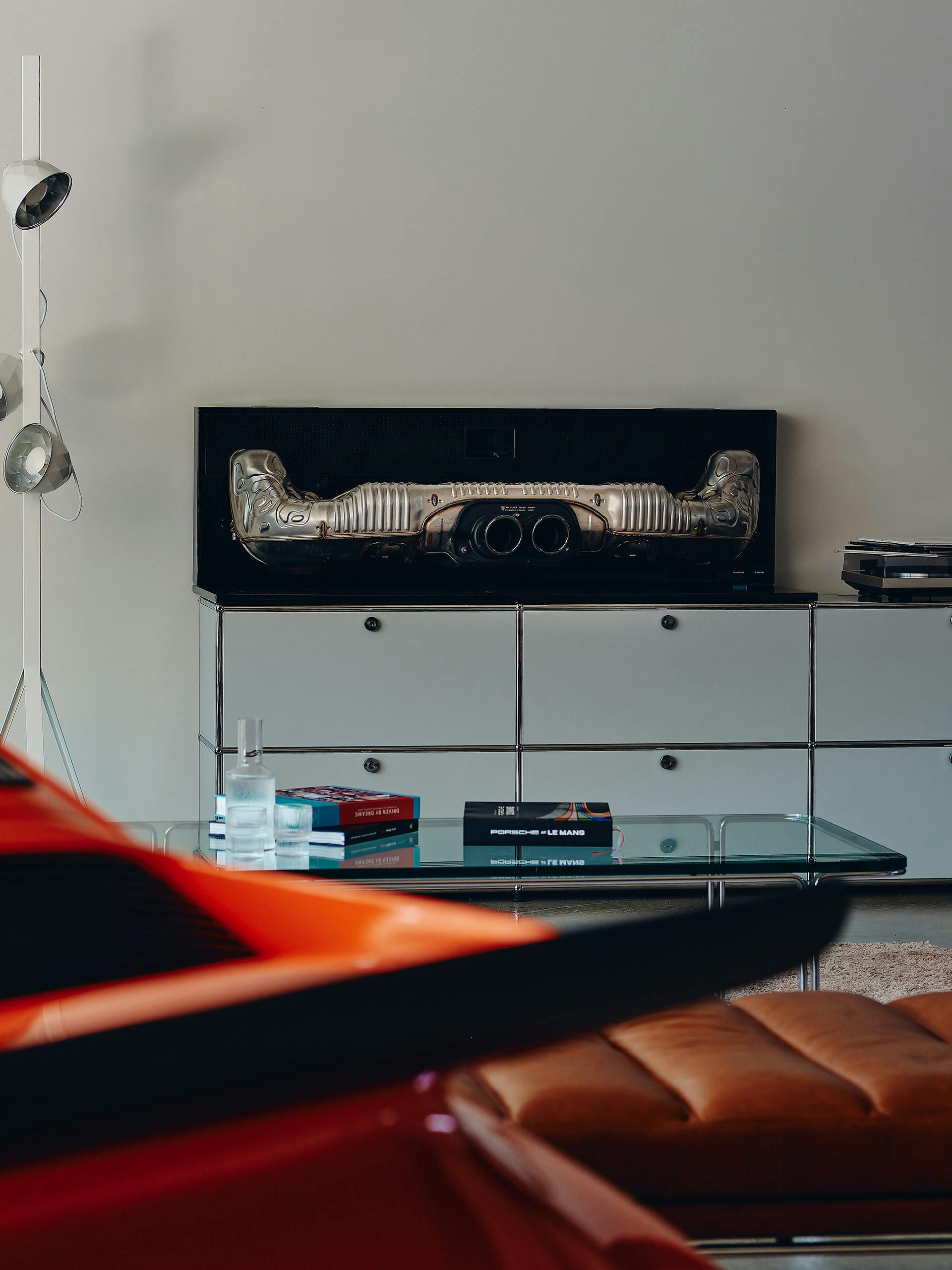 Shown is a soundbar from Porsche hanging on the wall.