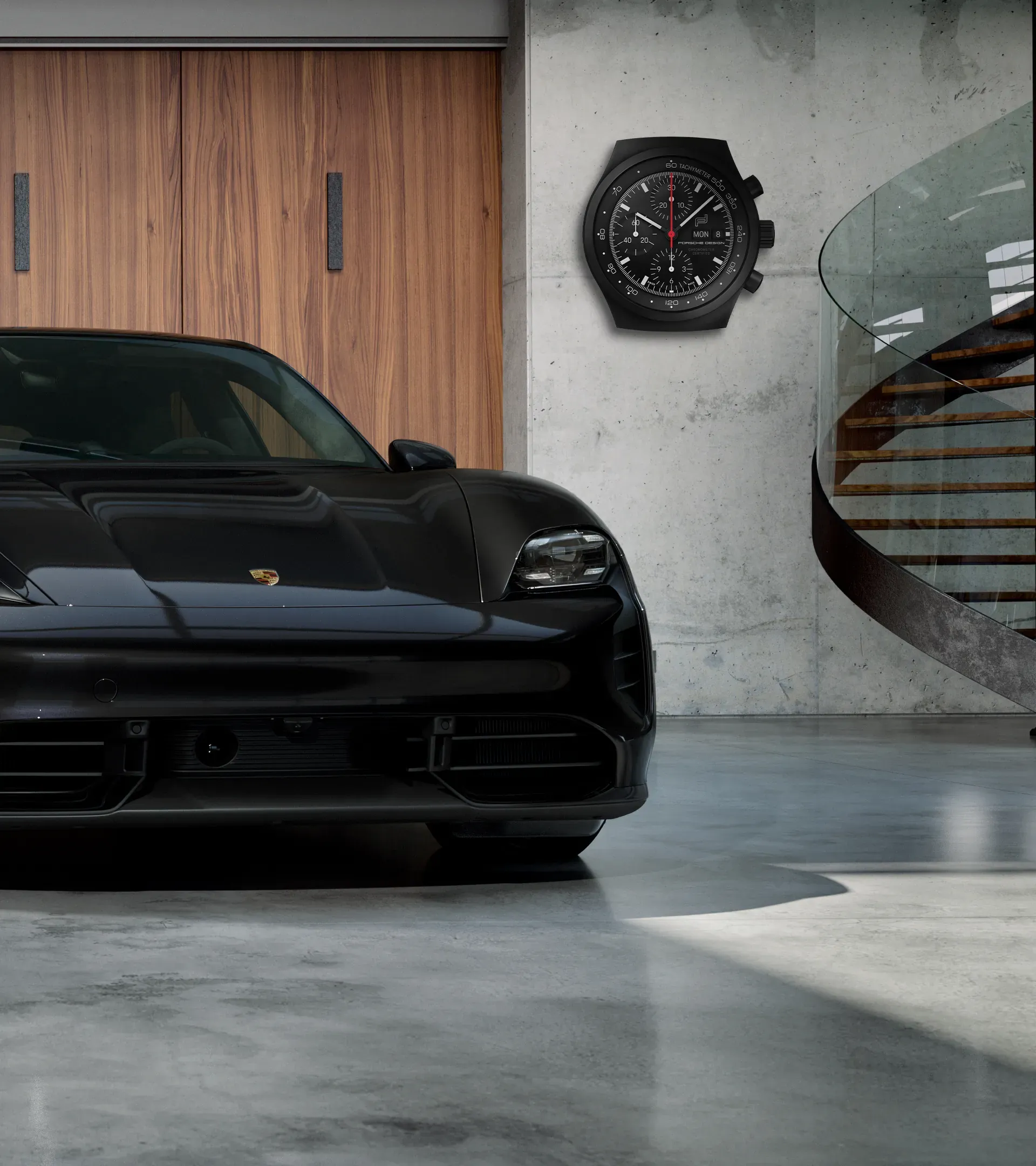 Chronograph 1 Horloge Murale Tout Noir 2