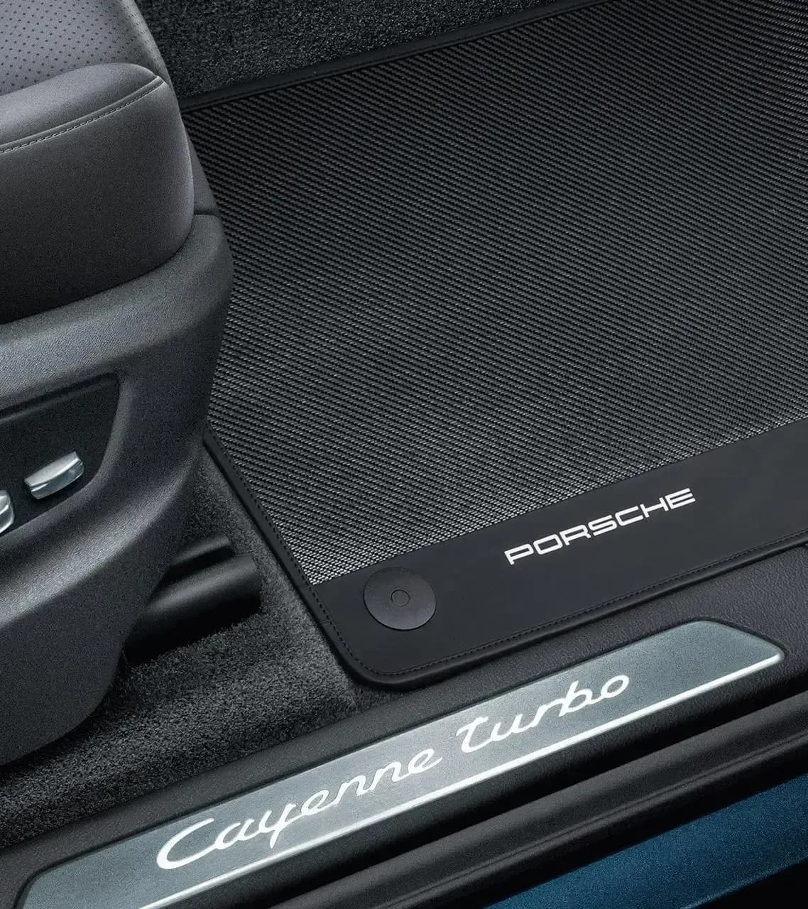 Porsche Cayenne Carbon Floor Mats with Leather Edging
