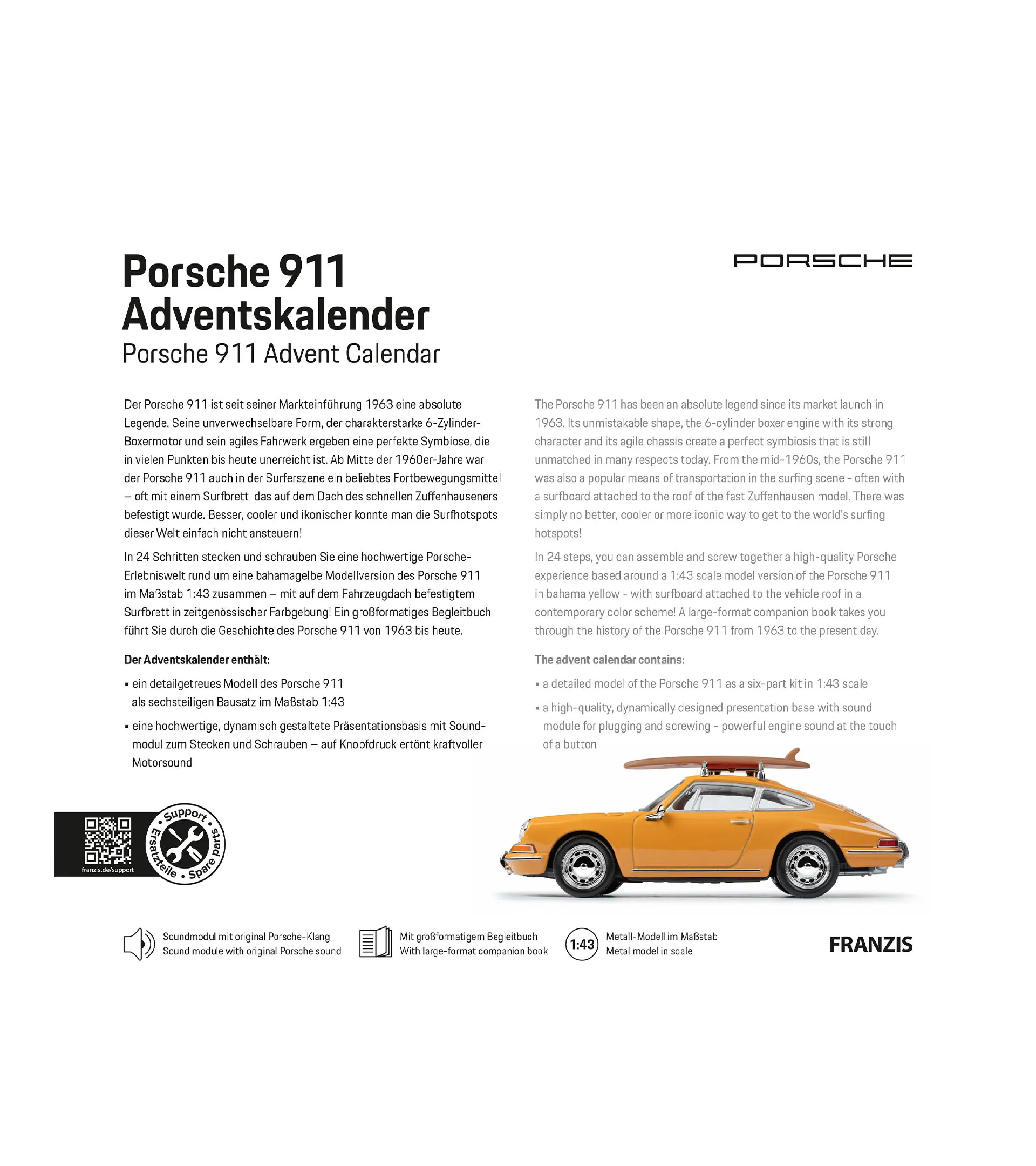 Porsche 911 con calendario de adviento de tabla de surf  2