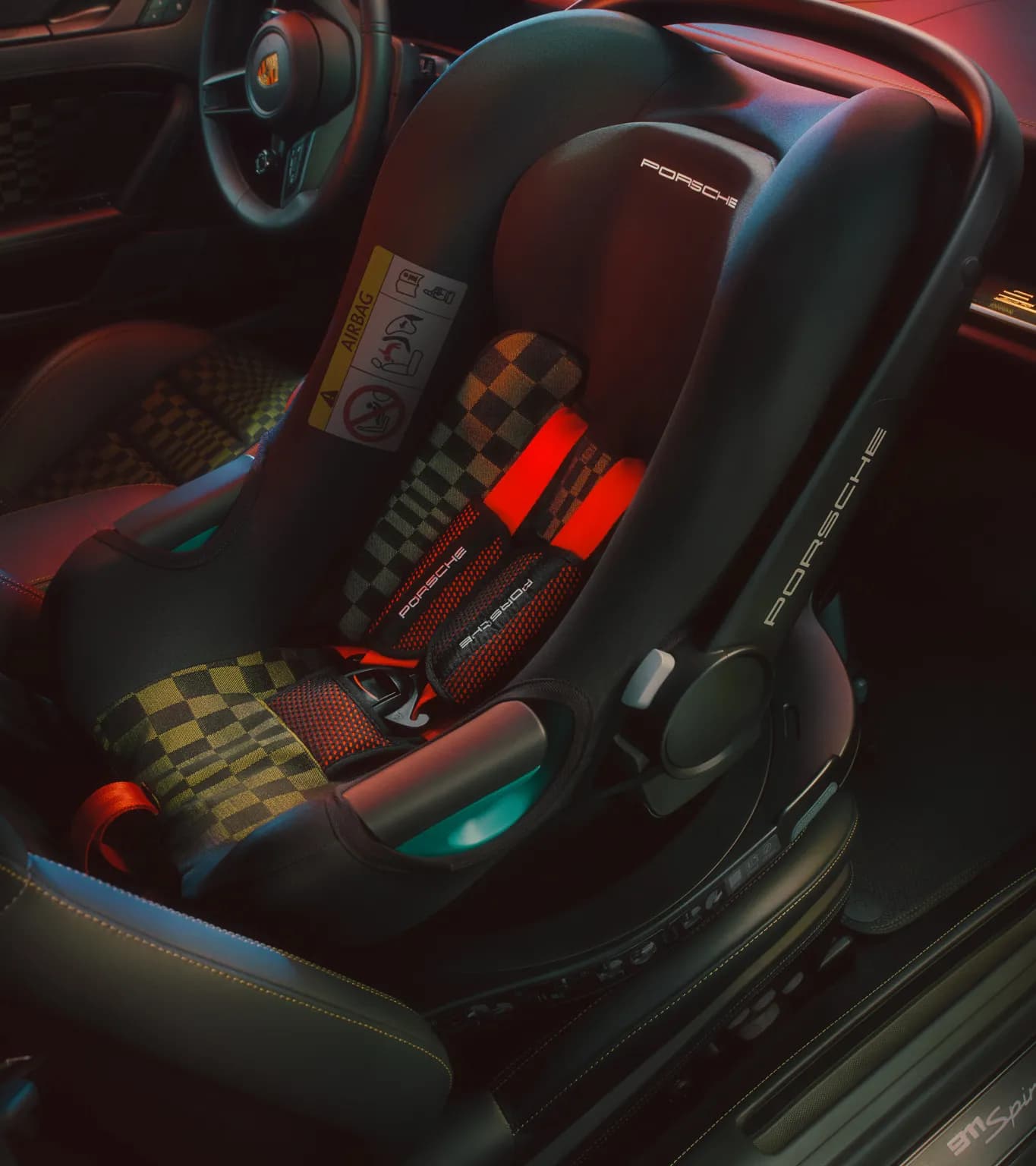 Child seat cover in Pasha Black/Olive Neo design Porsche Baby Seat i-Size 4