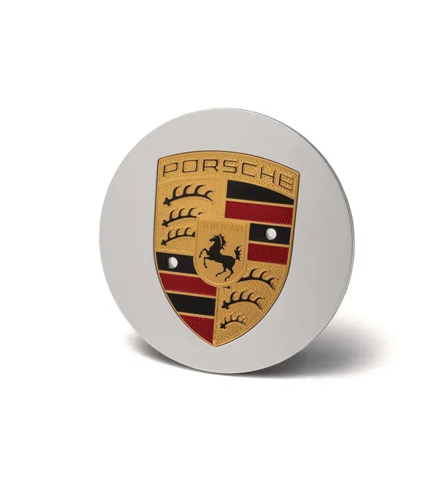 Wheel hub covers with coloured Porsche Crest