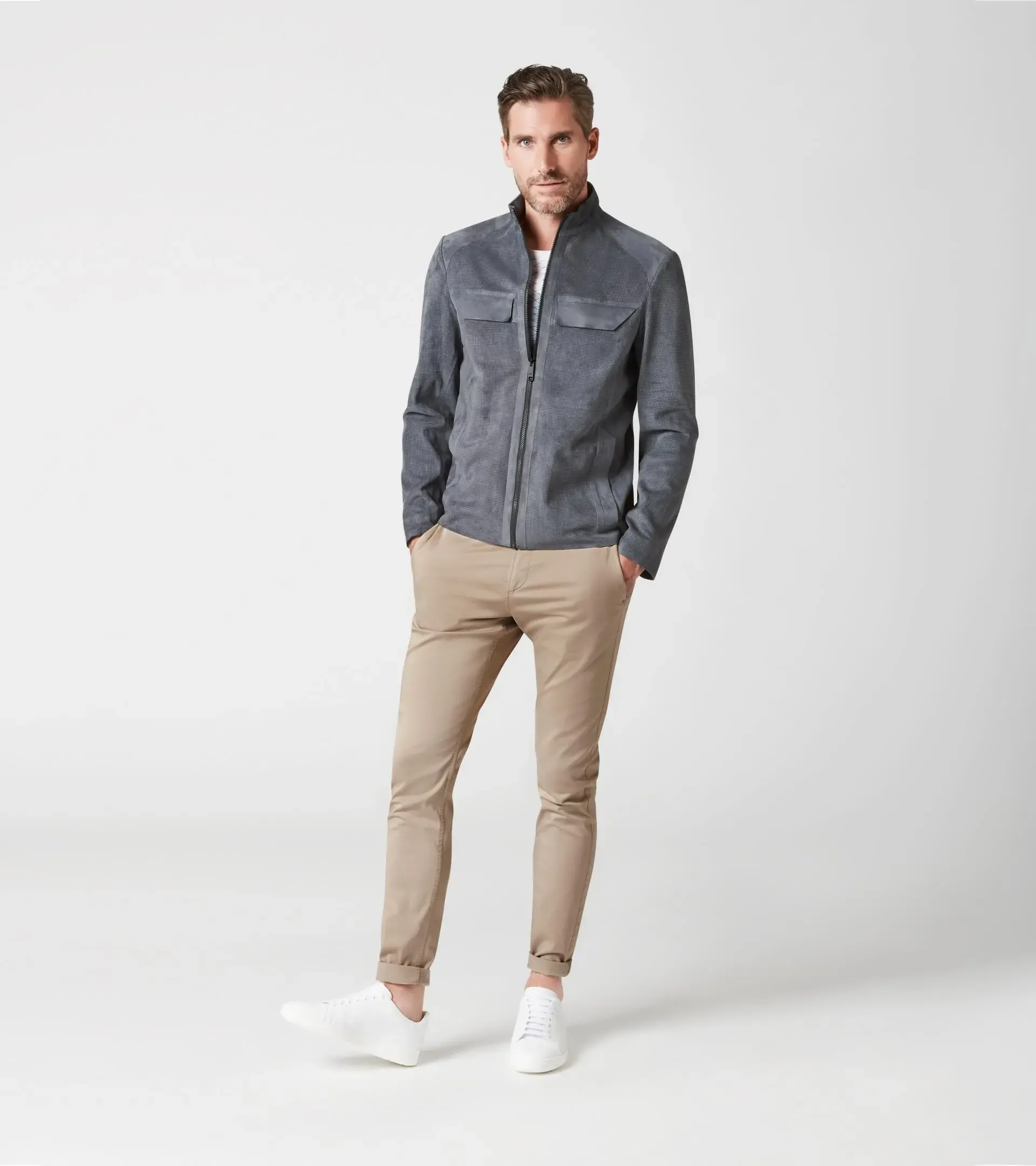 Perforated Goat Suede Leather Jacket 5