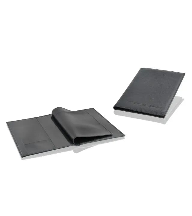 Black leather vehicle document folder for Porsche 911, 959, 944, 968 and 928