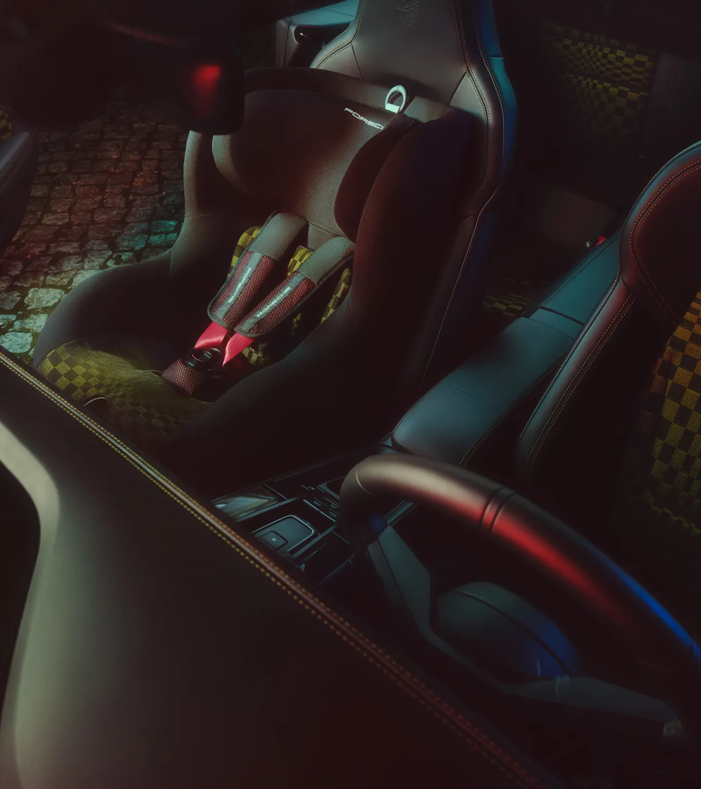 Child seat cover in Pasha Black/Olive Neo design Porsche Kid Seat i-Size  3