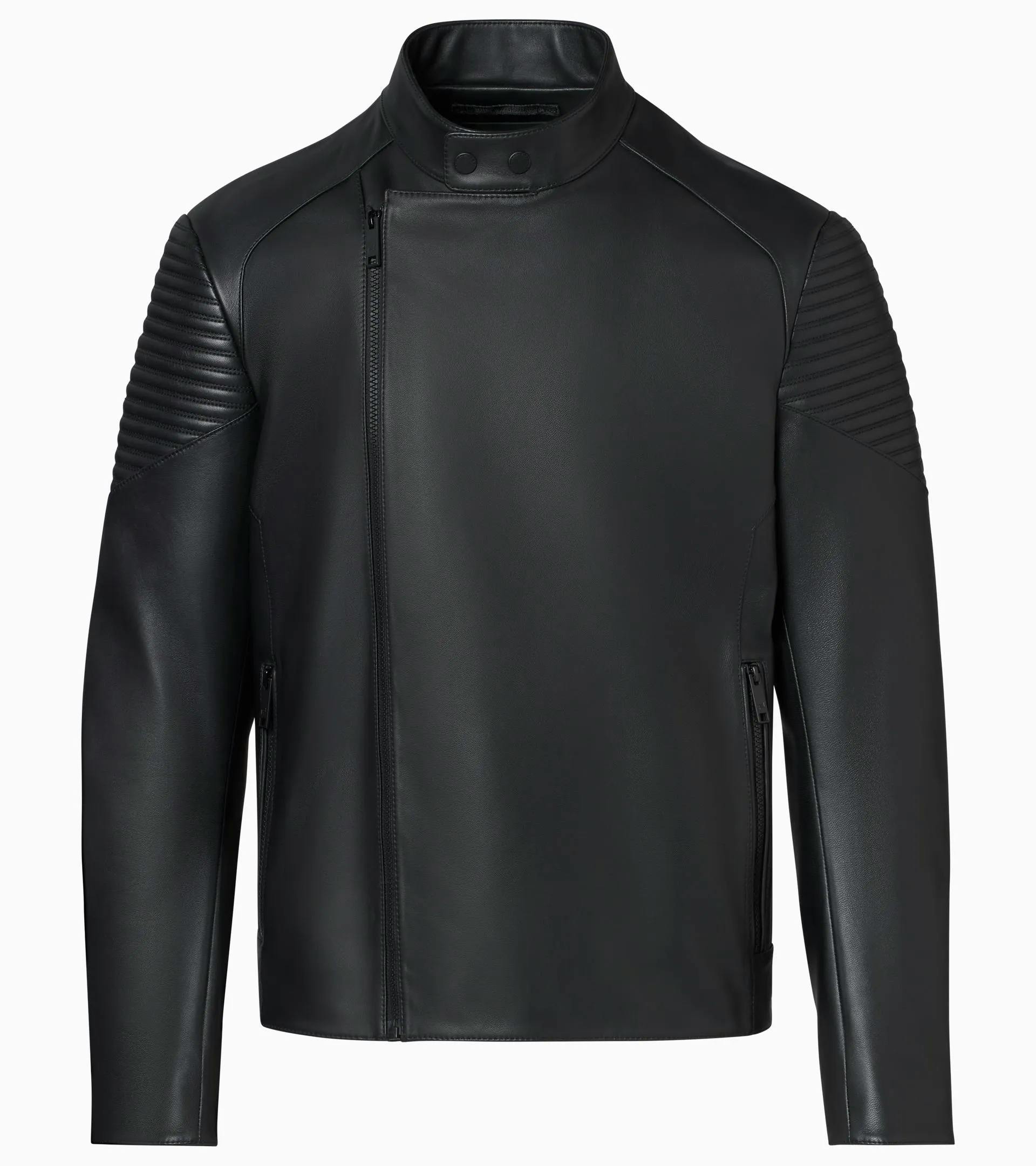 Men's Padded Shoulder Design Asymmetrical Black Leather Jacket