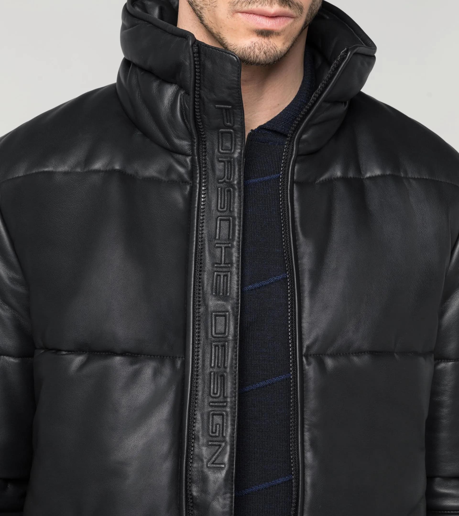 Athleisure padded leather jacket