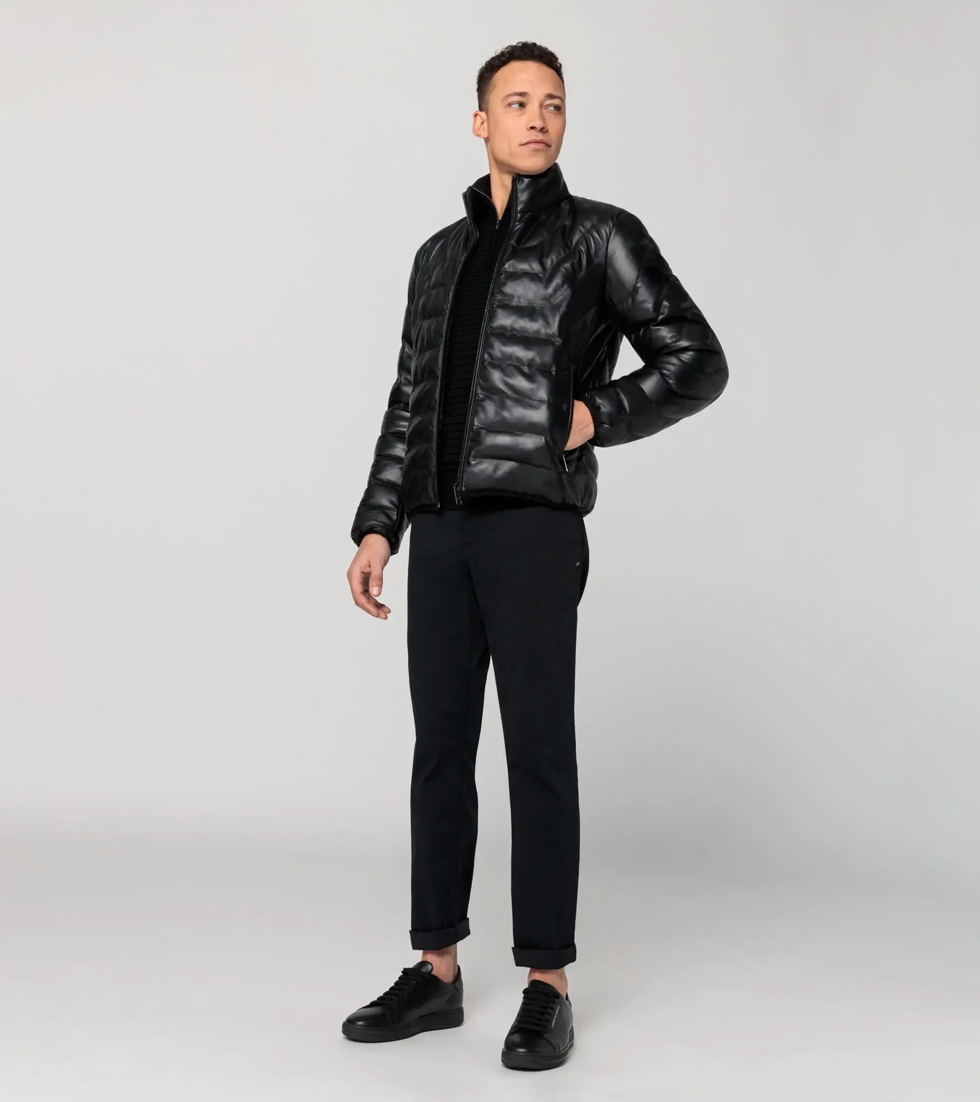 Athleisure padded leather jacket