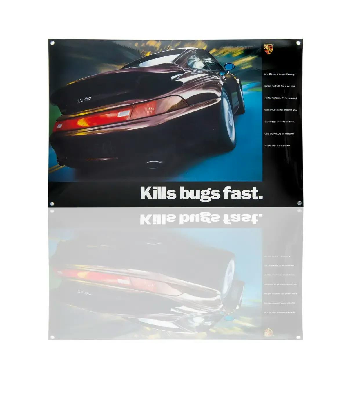 Placa esmaltada Porsche Classic 993 Turbo «Kills bugs fast» (No hace sufrir a los mosquitos, los mata rápido). 1