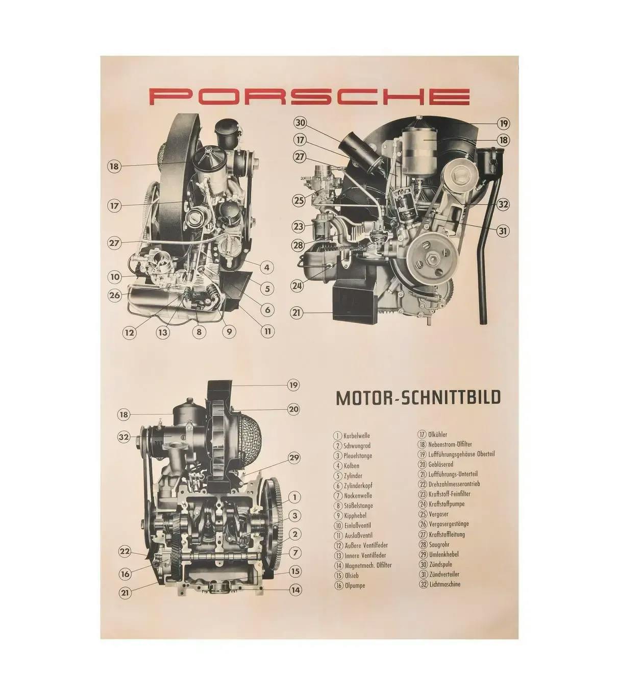 Vista in sezione motore Porsche 356 A  1