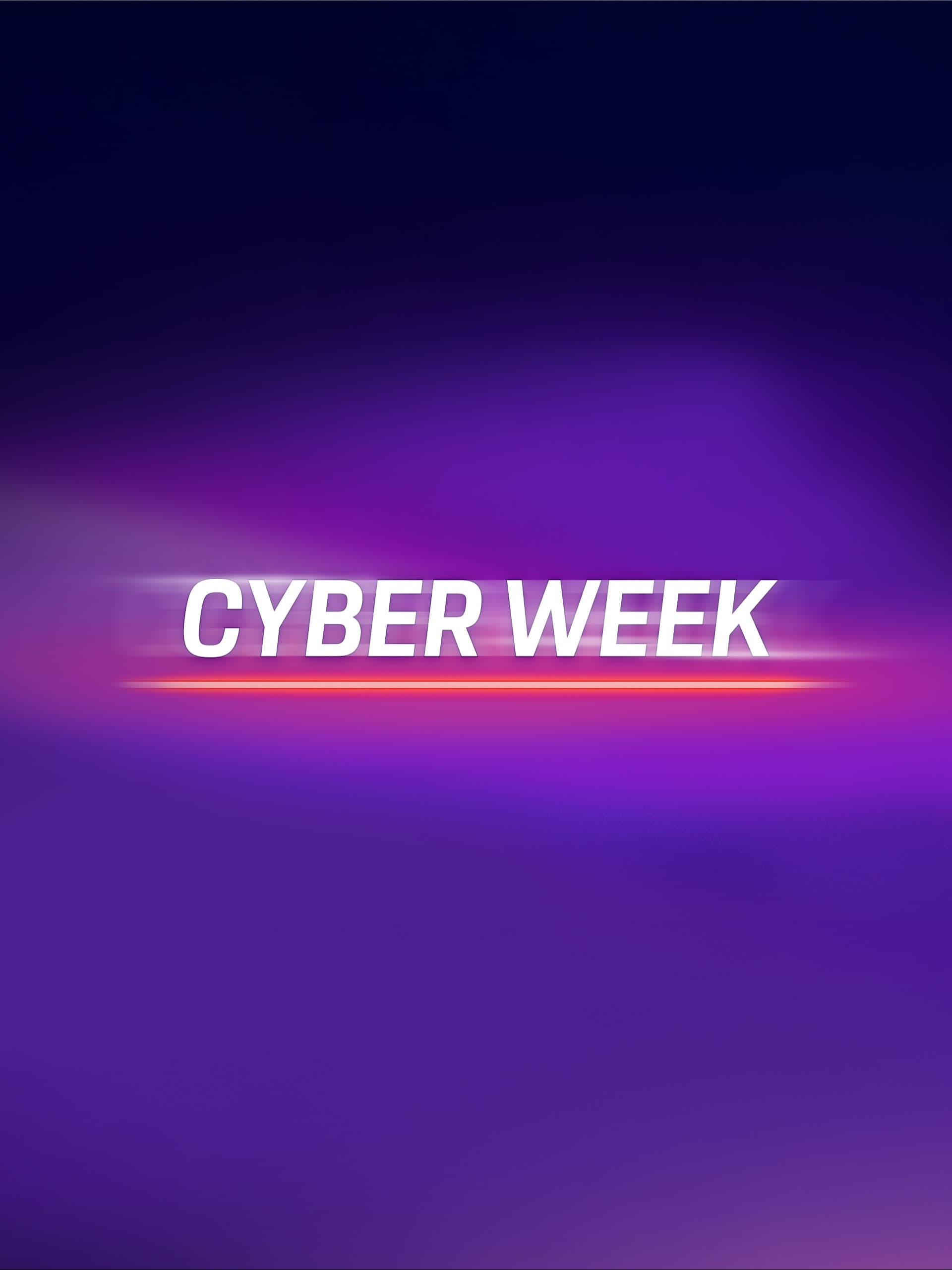 "Cyber Week text on a vibrant purple and blue gradient background, conveying a dynamic and modern theme."