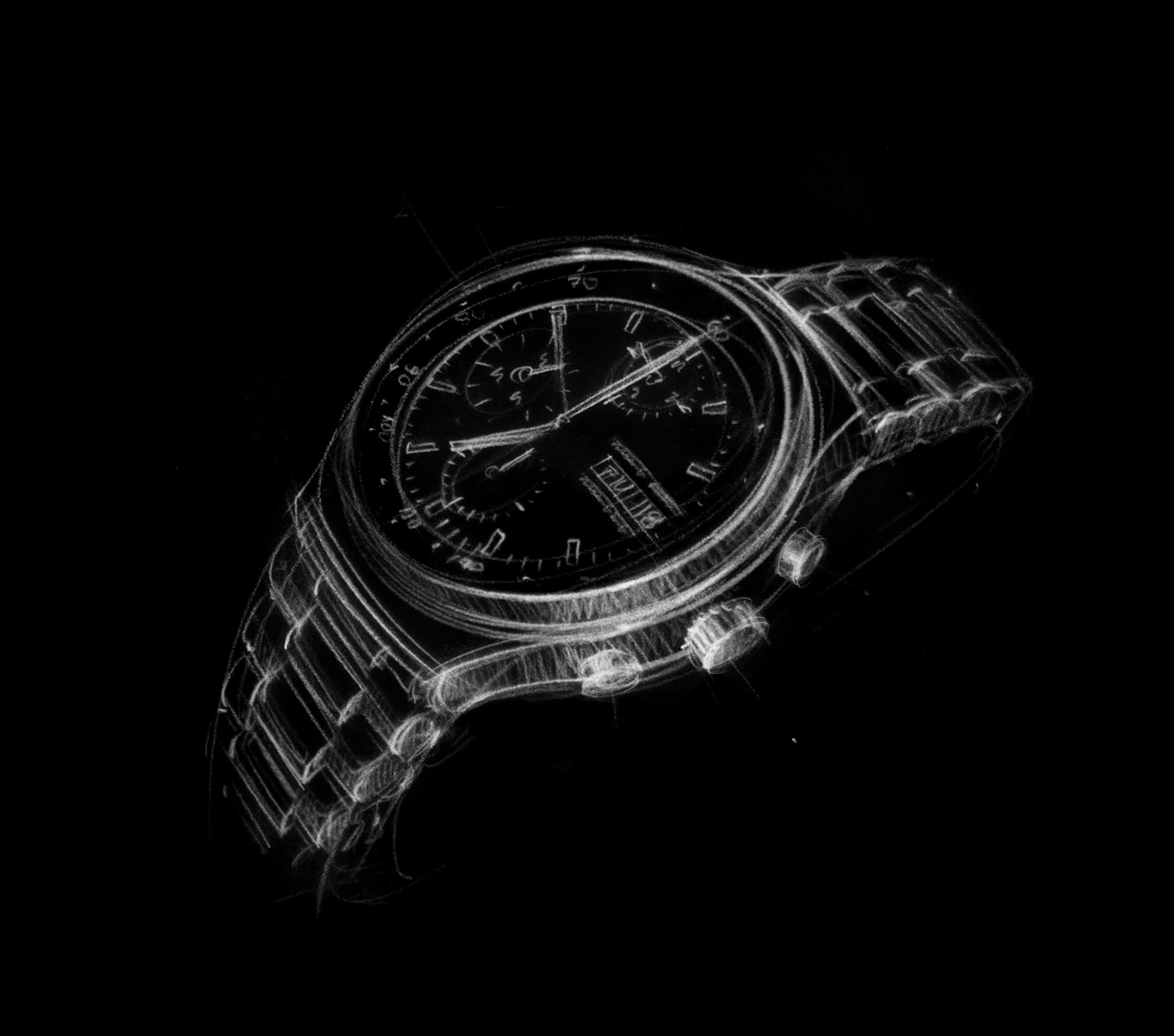 czarno-biały szkic chronografu Porsche Design