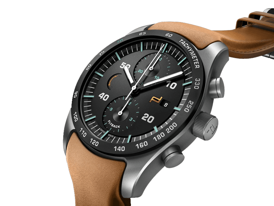 Abgebildet ist die Porsche Armbanduhr Chronograph 911 Speedster Heritage Design mit braunem Armband.