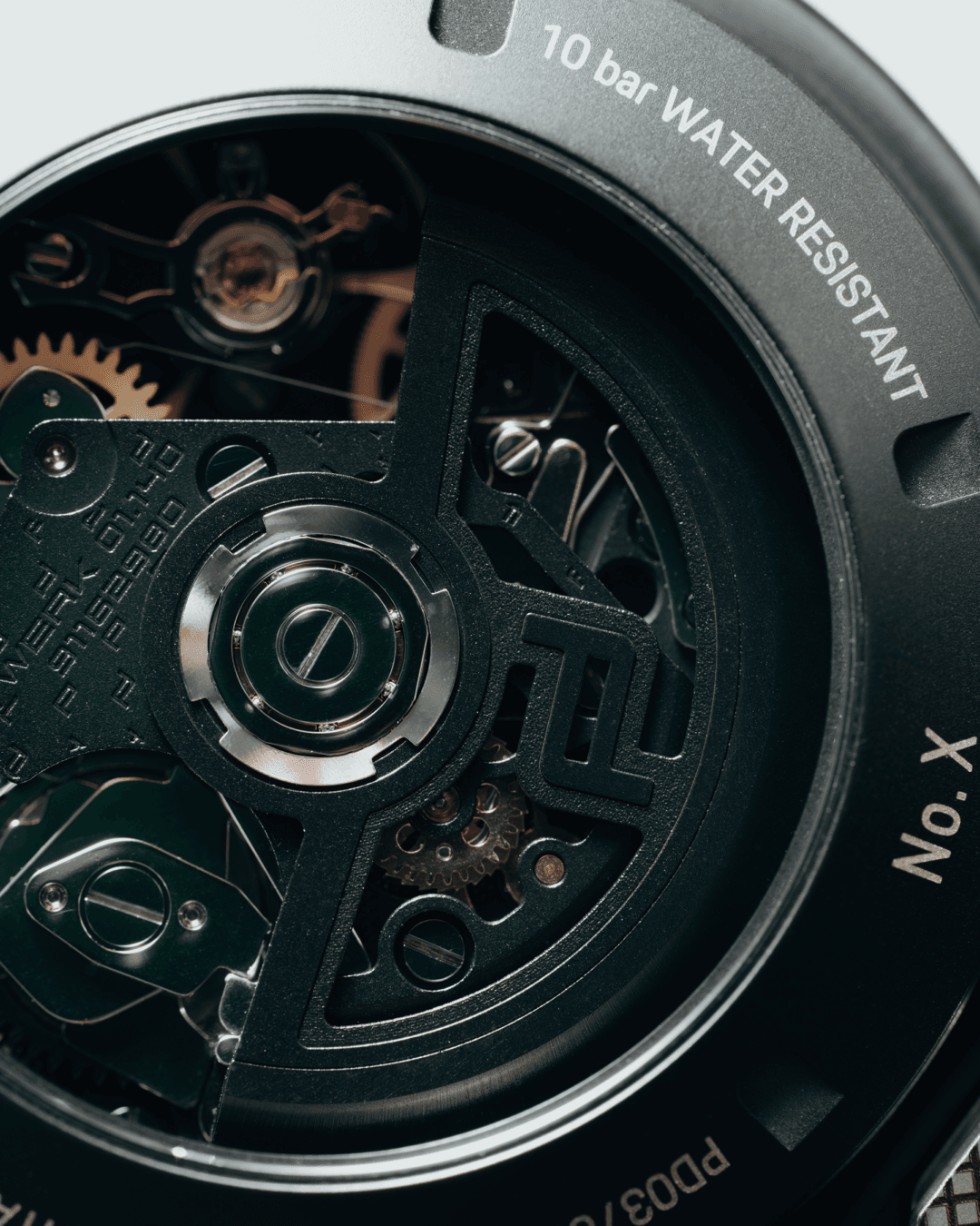 close-up of an open Prosche Design chronograph movement