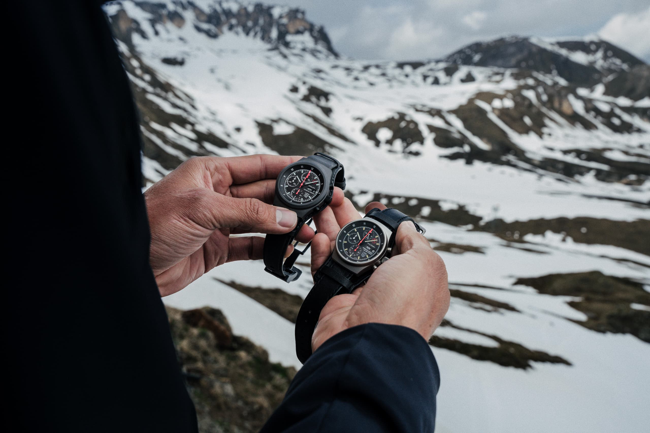 The picture shows a man holding the limited edition Chronograph 1 in his hand