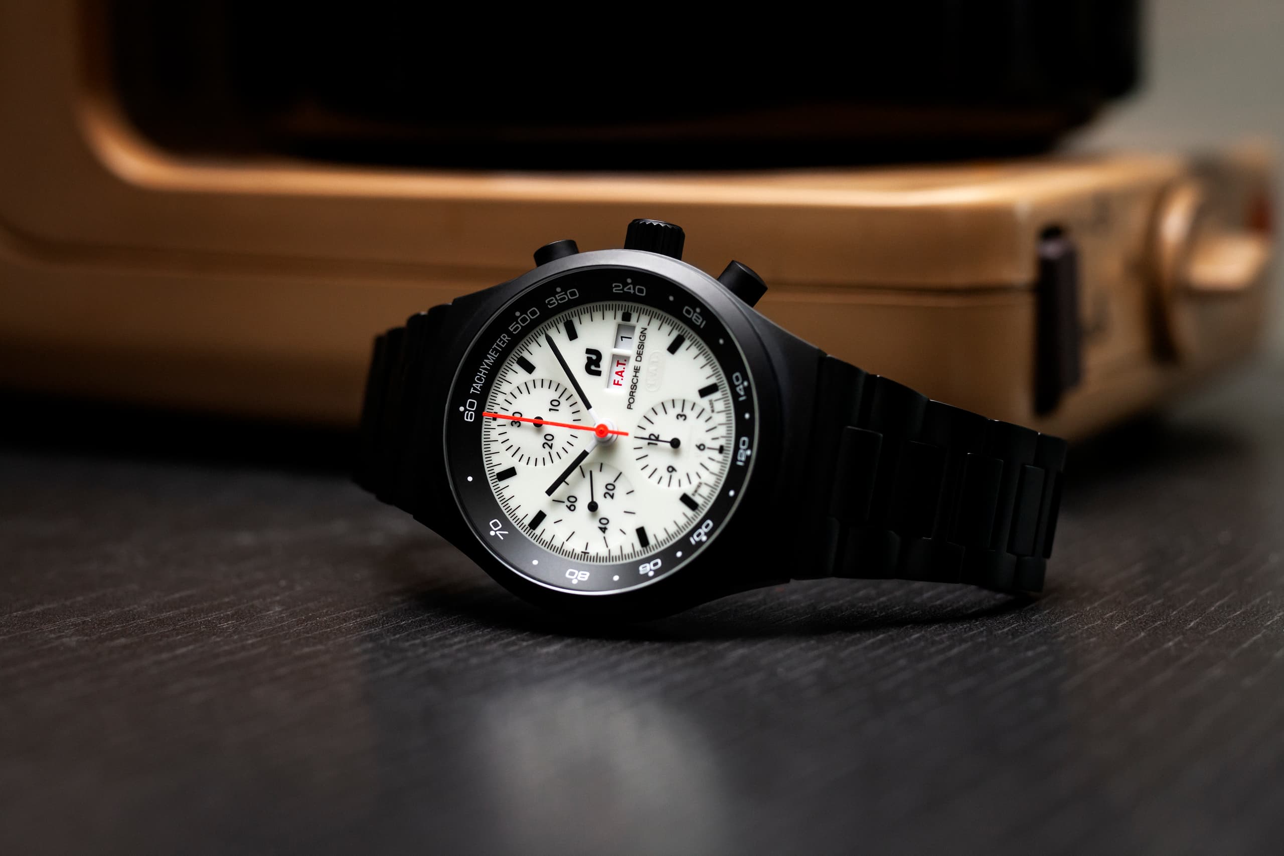 Chronograph 1 - F.A.T 2025 Edition by Porsche Design with titanium wristband and white dial.