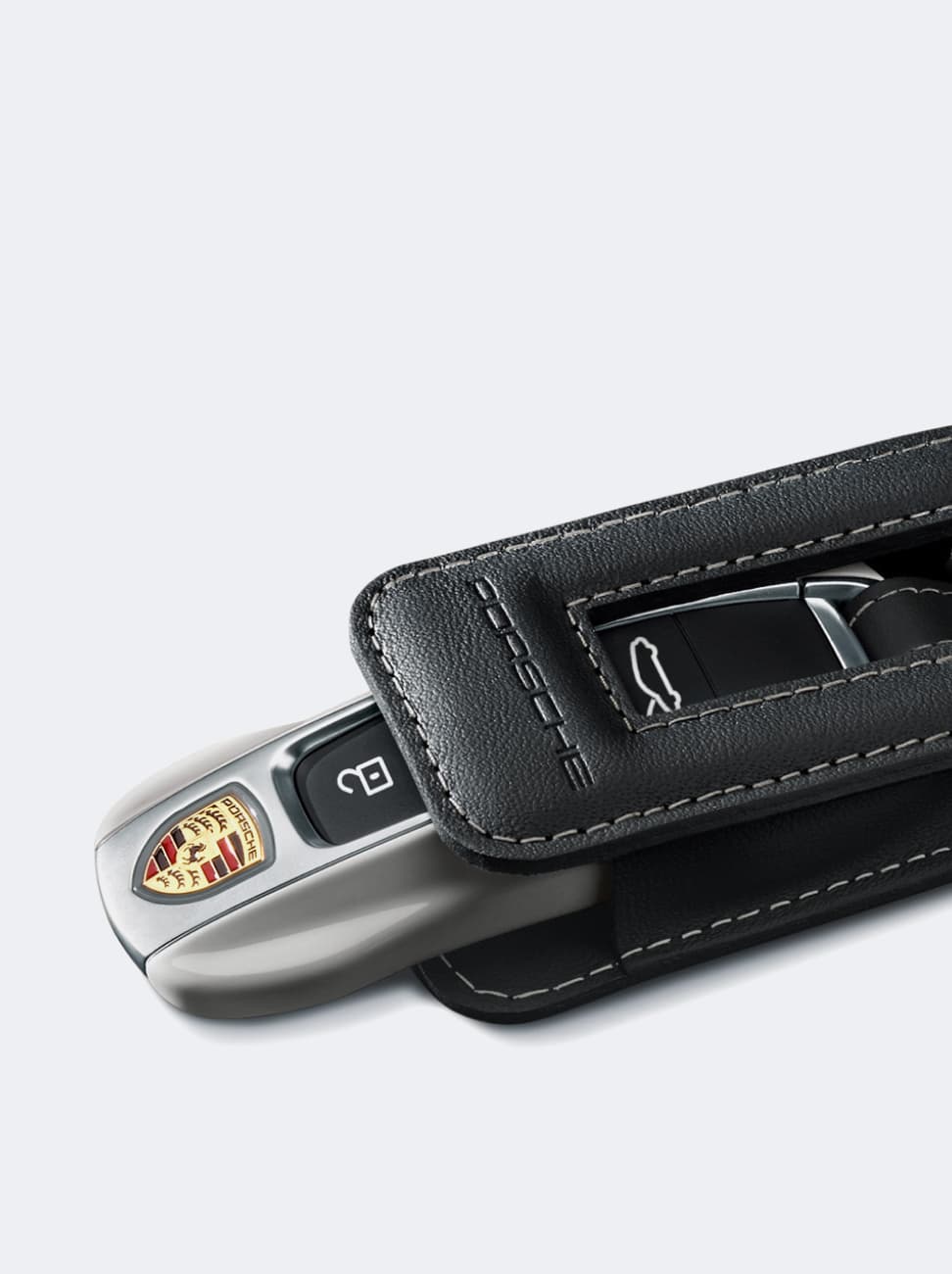 Black Porsche Key Pouch on a white background.