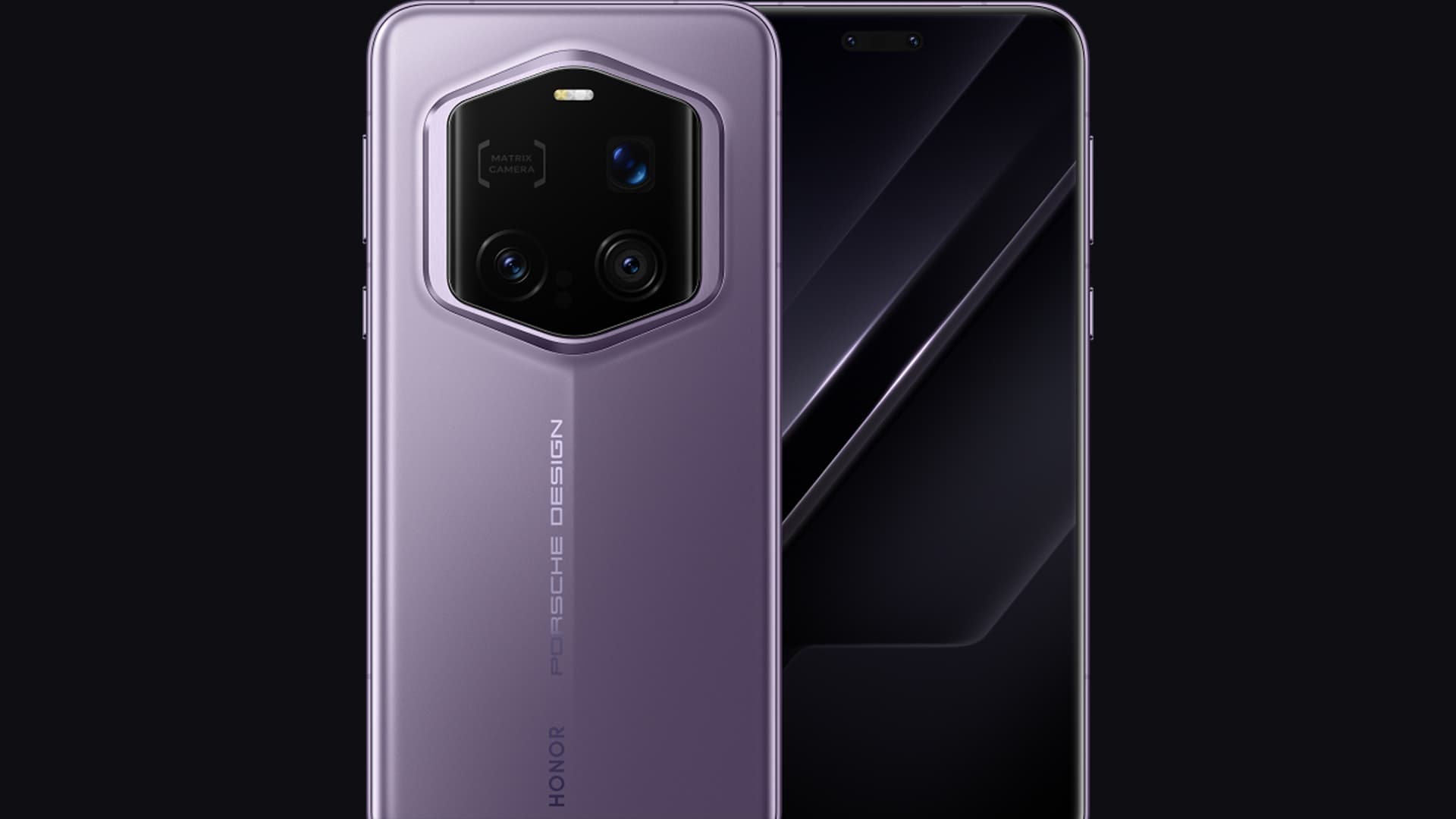 Front and rear view of the PORSCHE DESIGN HONOR Magic7 RSR smartphone in the color provance