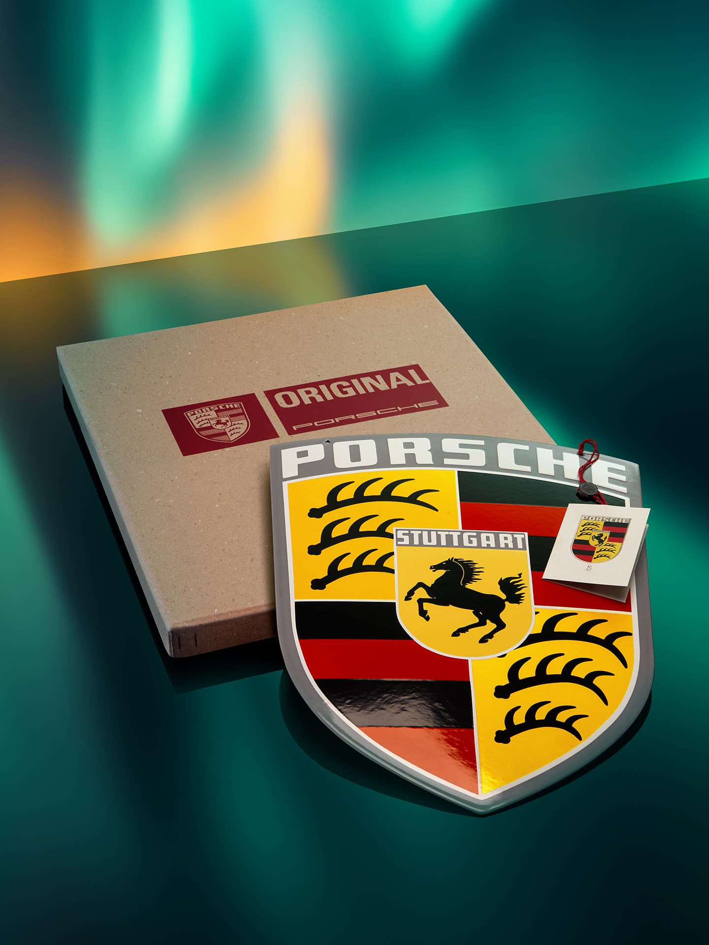 Porsche emaille wappon in the focus