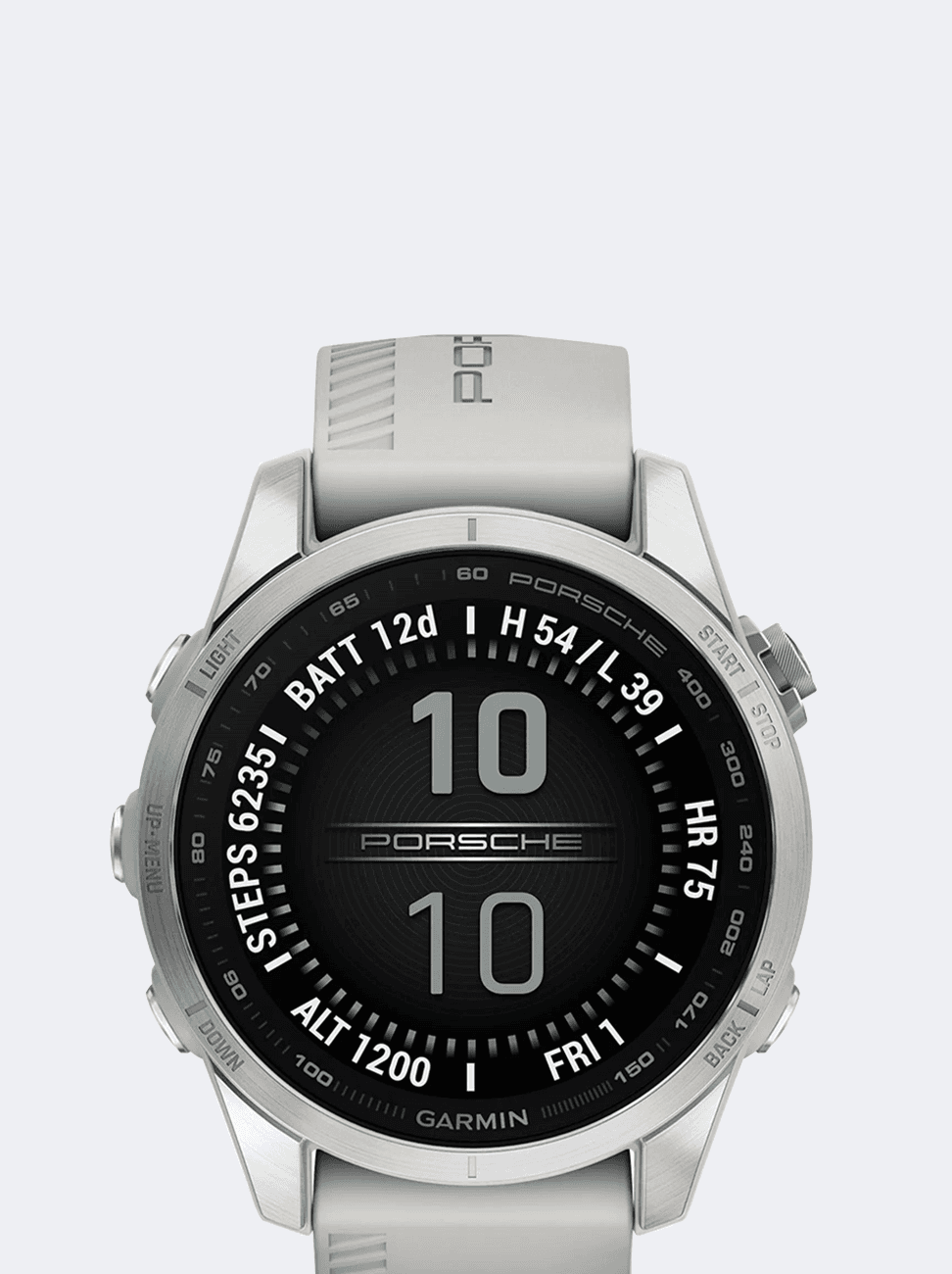 A Porsche x Garmin Epix 2 smartwatch on a white background.
