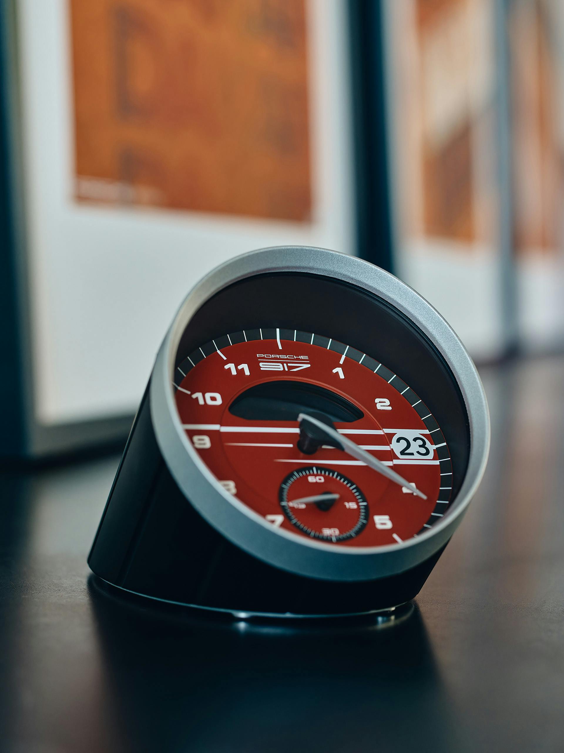 Pictured is a table clock from Porsche.
