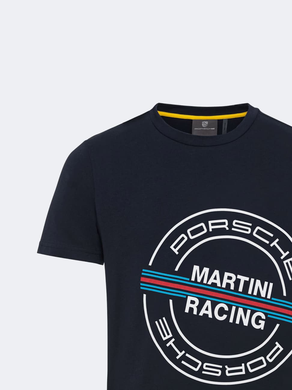 A Porsche men's Martini Racing t-shirt on a white background.