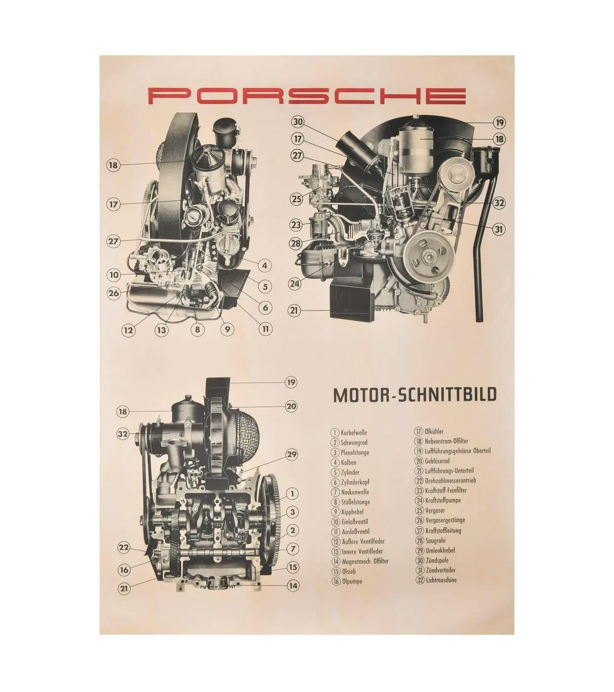 Vue en coupe moteur Porsche 356 A  1
