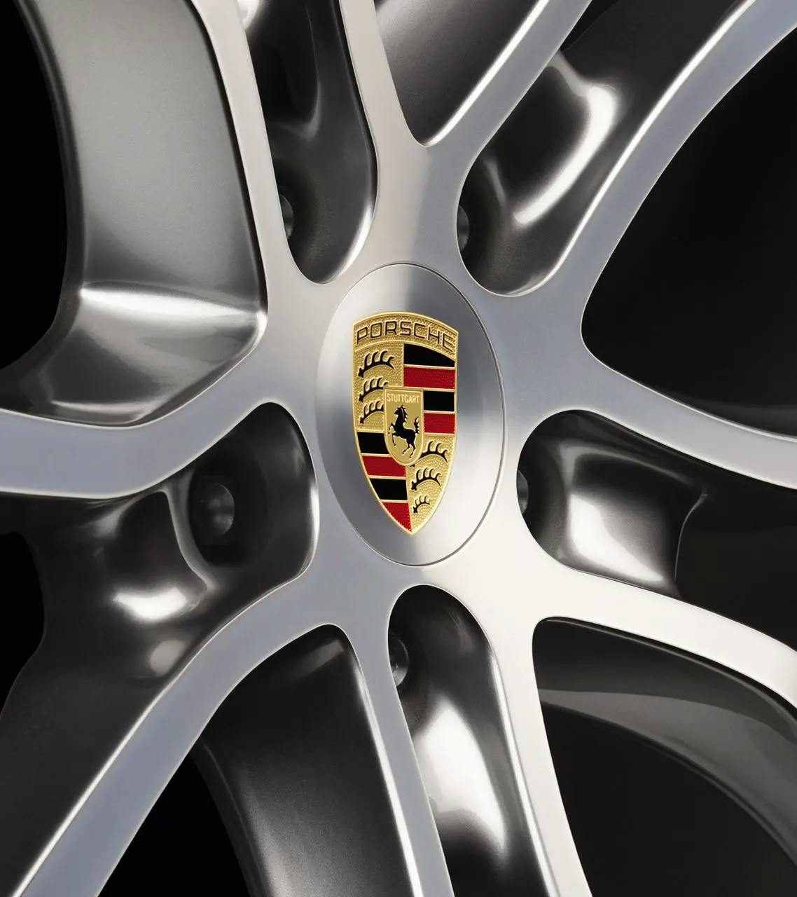 Radnabenabdeckungen in Platinum (seidenglanz) mit farbigem Porsche Wappen 1