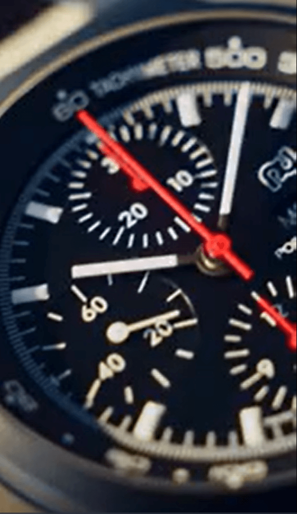 Closeup of a Porsche Design chronograph in black