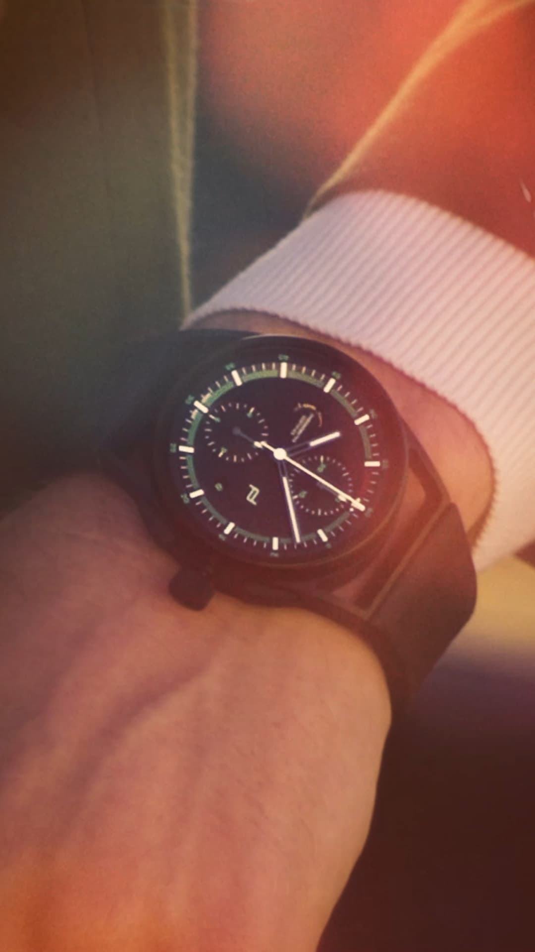 Close Up Chronograph 911 Spirit 70 on a mans wrist